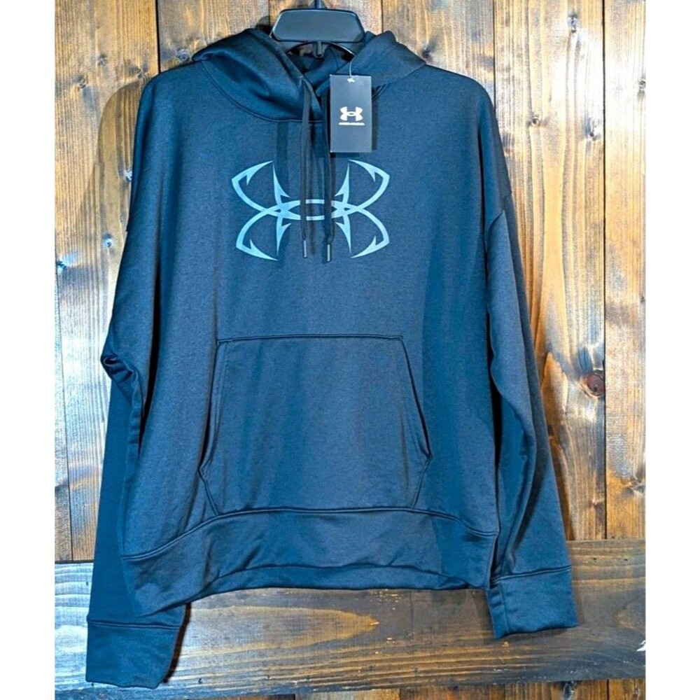 Under Armour UA Fish Women's Terry Pullover Hoodie Gray L Loose Hood Pockets